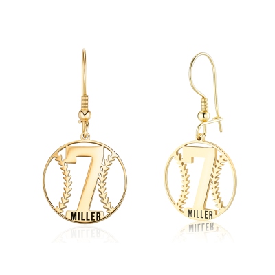 Personalized Baseball Earrings with Name & Number, Dainty Sports Jewelry, Baseball Accessory, Birthday Gift for Players/Fans/Baseball Lovers