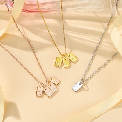 Custom Engraved Multiple Initial Tags Necklace, Sterling Silver 925 Dainty Letter Pendants Necklace, Birthday/Mother's Day Gift for Her/Mom/Friends