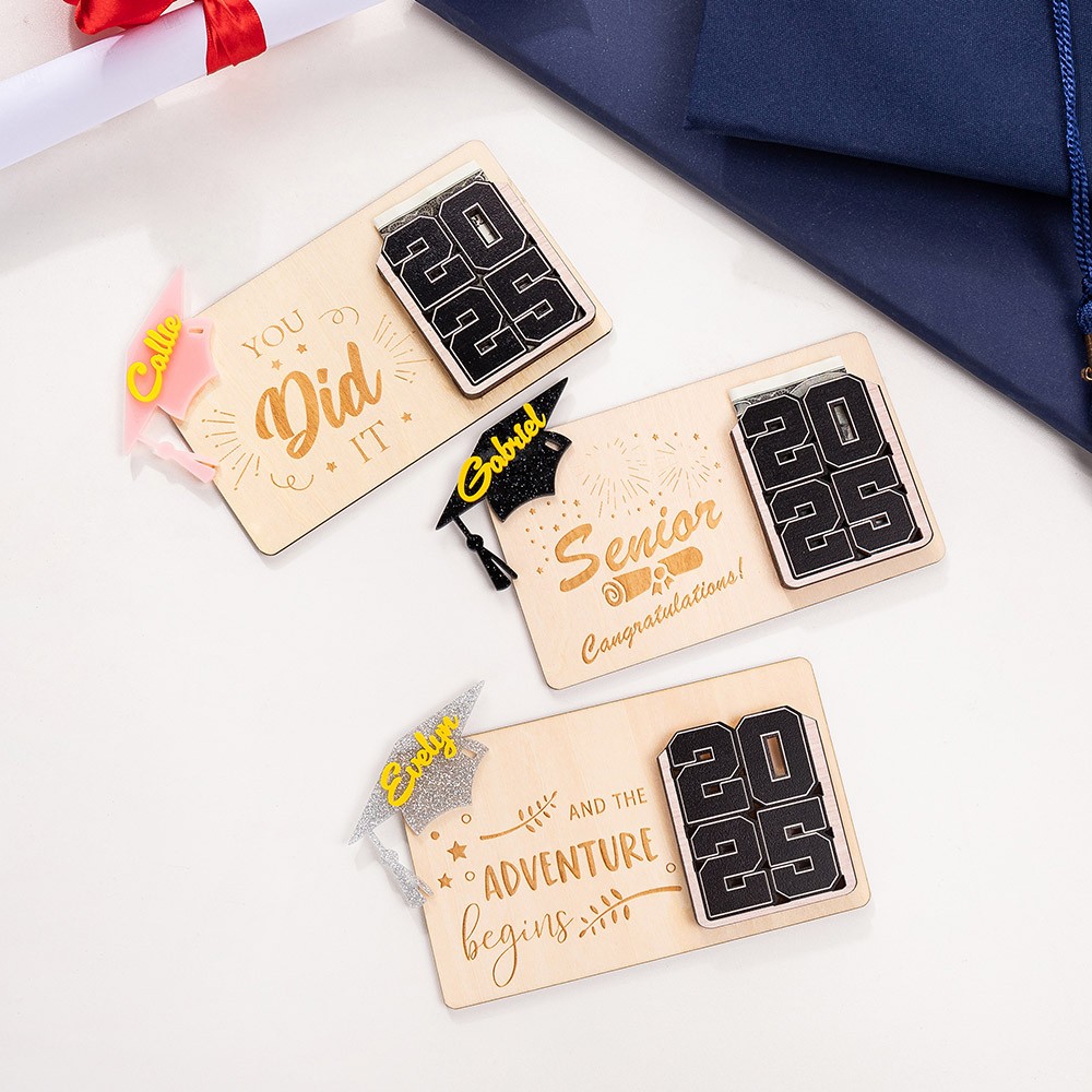 Personalized Name Graduation Money & Gift Card Holder, Custom Class of 2025 Graduation Cap Wood Card Box with Quote, Gift for Graduates/Students