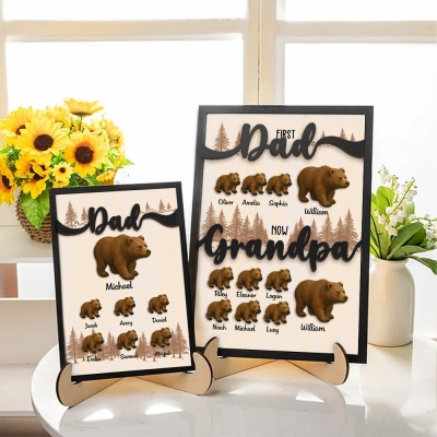Personalized Names Papa Bear & Cubs Sign with Bracket, Wooden Family Sign Plaque, Home Decor, Birthday/Father's Day Gift for Dad/Grandpa/Family