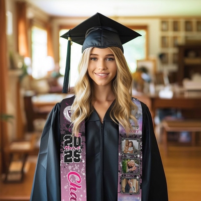 Personalized Photo & Name Graduation Stole, In Loving Memory Graduation Sash Class of 2025, High School College Graduation Keepsake, Gift for Graduate