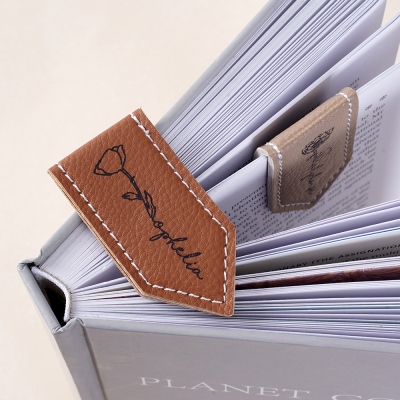 Custom Name Birth Flower Leather Magnet Bookmark, Floral Magnetic Book Clip, Graduation/Birthday/Christmas Gift for Readers/Book Lovers/Librarians