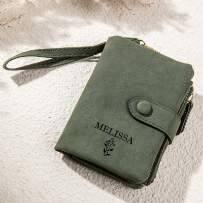 Personalized Name Cross Wallet for Women, PU Leather Card Holder with Wrist Strap, Travel Accessory, Birthday/Christmas Gift for Her/Mom/Grandma
