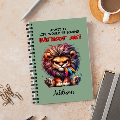 Personalized Funny Grumpy Animal Notebook with Name, Softcover Lined A5 Spiral Notebook, Birthday/Back to School Gift for Students/Family/Friends