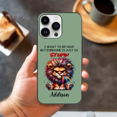Personalized Name Funny Grumpy Animal Phone Case, Multicolor TPU Phone Case for iPhone, Birthday/Graduation Gift for Family/Friends/Colleagues