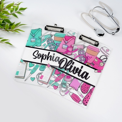 Personalized Name Nurse Clipboard, Clear Acrylic RN CNA Nurse Name Clipboard, Nurse Week/Graduation/Appreciation Gift for Nurses/Doctors/Medical Staff