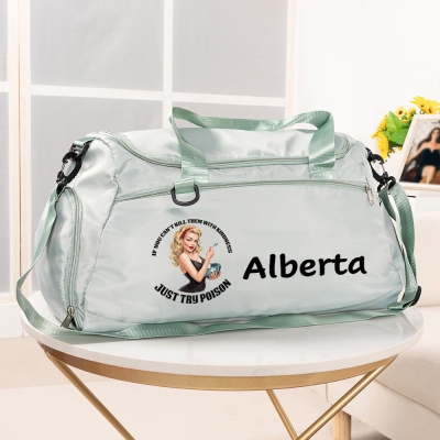 Personalized Name Retro Feminism Duffle Bag, Waterproof Weekender Bag, Overnight Bag with Shoulder Strap, Birthday/Mother's Day Gift for Her/Mom/Women