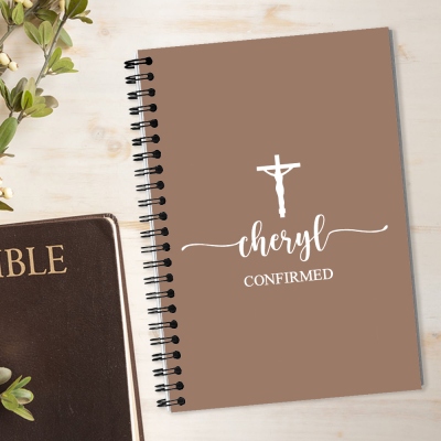 Personalized Name Cross Notebook, Softcover A5 Spiral Prayer Journal, Notebook for Bible Study, Birthday/Baptism Gift for Christian Family/Friends