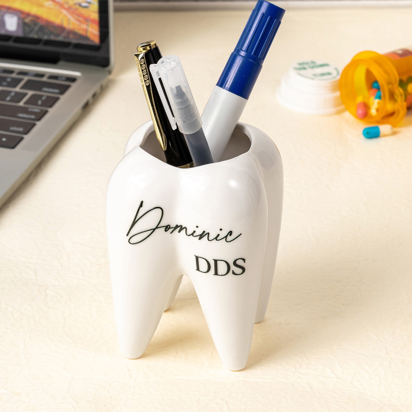 thumbnail image 2 of Happy Molar Dental Office Figurine - Tooth Brushing Team Card & Pen Holder 2 of 6