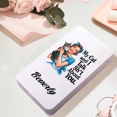 Personalized Name Retro Feminism Makeup Brush Set with LED Light Mirror, Travel Makeup Case Brushes, Birthday/Mother's Day Gift for Her/Mom/Women