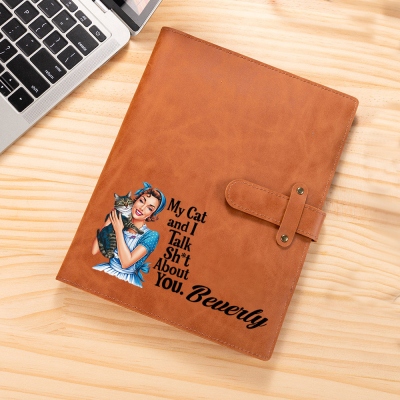 Personalized Name Retro Feminism Leather Cover & Notebook, Office Supplies Storage Notebook Pad Case, Birthday/Graduation Gift for Her/Family/Friends
