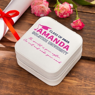 Personalized Name Graduation Jewelry Box, PU Leather Travel Jewelry Case, Class of 2025 Graduation Keepsake, Graduation Gift for Family/Friends