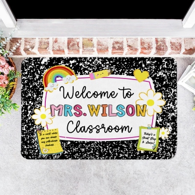 Personalized Teacher's Name Classroom Welcome Doormat, Composition Book Design Doormat, Classroom Decor, Back to School/Appreciation Gift for Teachers