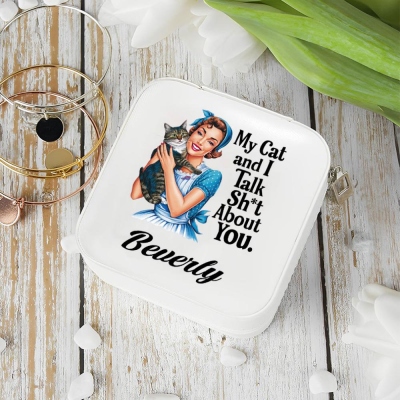 Personalized Name Retro Feminism Jewelry Box, Leather Travel Zippered/Buckled Jewelry Case, Birthday/Mother's Day/Anniversary Gift for Her/Mom/Women