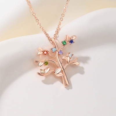 Personalized Family Tree Necklace with Birthstones, Sterling Silver 925 Dainty Family Jewelry, Birthday/Mother's Day Gift for Her/Mom/Grandma