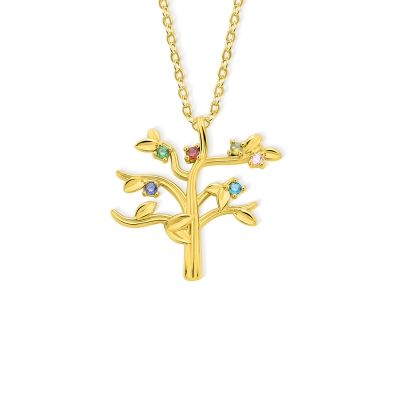 Personalized Family Tree Necklace with Birthstones, Sterling Silver 925 Dainty Family Jewelry, Birthday/Mother's Day Gift for Her/Mom/Grandma