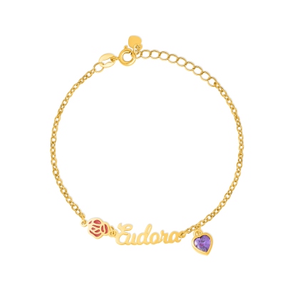 Personalized Birth Flower & Heart Birthstone Bracelet with Name, Sterling Silver 925 Adjustable Bracelet, Mother's Day/Birthday Gift for Her/Mom/Women