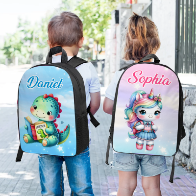 Personalized Name Cartoon Unicorn/Dinosaur School Backpack, Waterproof Large Capacity Children's Bag, Back to School/Birthday Gift for Kids/Boys/Girls