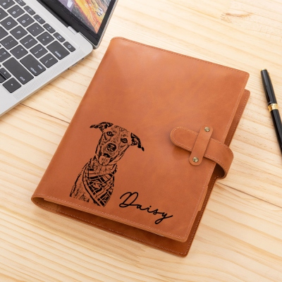 Personalized Name Pet Portrait Leather Cover Notebook, Sketchbook Cover for Pen Stationery Storage, Notebook Pad Case, Gift for Pet Lovers/Owners