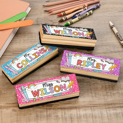 Custom Name Composition Book Teacher's Chalkboard Eraser, Wooden Eraser with 2 Markers, Back to School/Teacher's Day/Appreciation Gift for Teachers