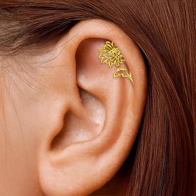 Personalized Birth Flower Hidden Helix Earrings, Dainty Floral Earrings for Women, Boho Style Jewelry, Birthday Gift for Mom/Bestie/Her