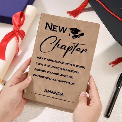 Personalized Name New Chapter Motivational Notebook, A5 Leather Journal, High School/College Class of 2025 Graduation Notebook, Gift for Graduates