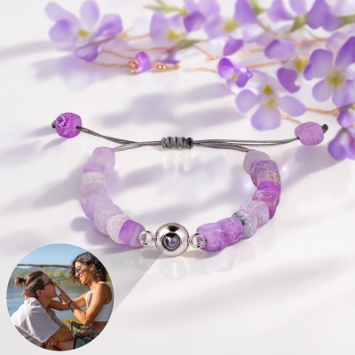 Custom Photo Projection Matte Weathered Agate Bracelet, Handcrafted Natural Stone Adjustable Bracelet, Birthday/Anniversary Gift for Her/Mom/Women