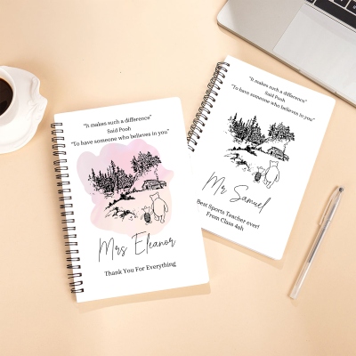 Personalized Name Classic Winnie the Pooh Quote Teacher's Notebook, Softcover A5 Spiral Notebook, Back to School/Appreciation Gift for Teachers