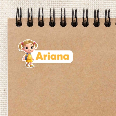 Custom Cartoon Character School Name Labels Set of 12, Cute Stickers for Notebooks, Water Bottles & Backpacks, Back to School/Birthday Gift for Kids