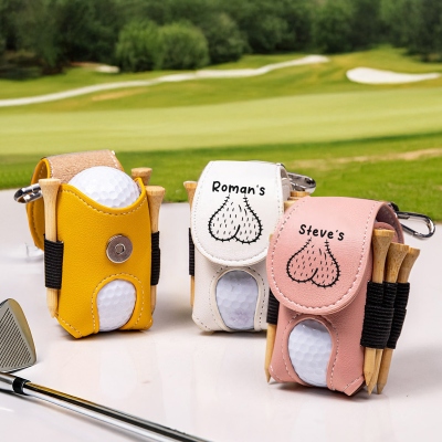 Custom Name Funny Golf Ball & Tees Pouch, PU Leather Men's Golf Ball Storage Bag with Belt Clip, Golf Accessories, Gift for Golf Lovers/Him/Husband