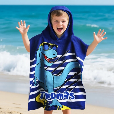 Personalized Name Kids Cartoon Hooded Beach Towel, Soft Poncho Bath Towel for Boys/Girls, Cute Summer Swim Cover Up, Gift for Grandson/Granddaughter