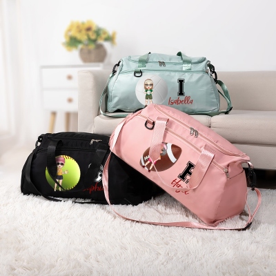 Personalized Cartoon Character Ball Sports Equipment Bag with Initial Name, Waterproof Travel Duffel Bag, Game Day/Birthday Gift for Sports Lovers/Her