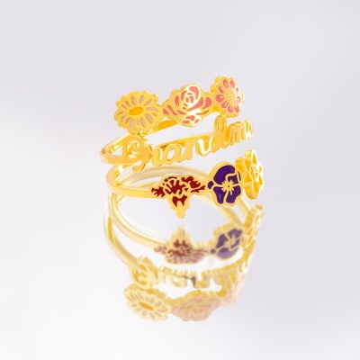 Birthflower ring with name