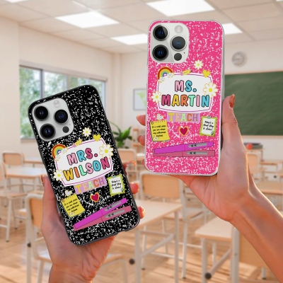 Personalized Teacher's Name Phone Case, Composition Book Design TPU Phone Case for iPhone, Appreciation/End of Year/Back to School Gift for Teachers