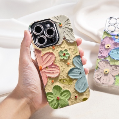 Glitter Flower iPhone Case with Rhinestones, Floral Bloom Cloud Case