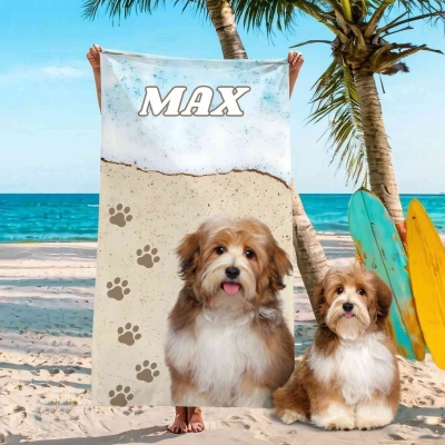 Personalized Name Pet Portrait Beach Towel, Multicolor Quick Dry Microfiber Pool Towel, Summer Vacation/Beach Party Favor, Gift for Pet Lovers/Owners