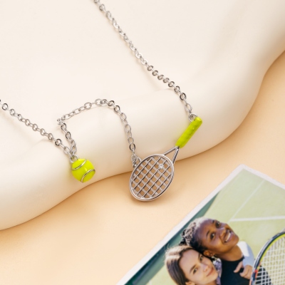 Dainty Tennis Necklace, 3D Tennis Racket & Ball Necklace, Sterling Silver 925 Sports Jewelry, Birthday/Anniversary Gift for Tennis Lovers/Sports Fans