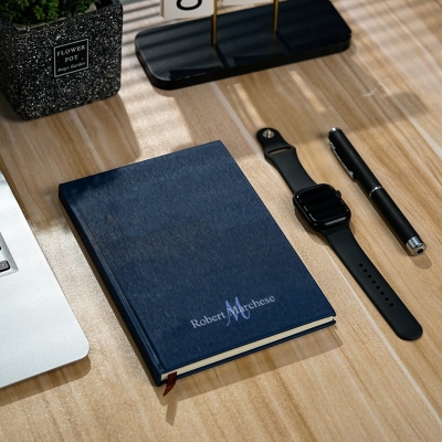 Personalized Name & Initial Wood Texture Notebook, A5 Hardcover Classic Journal for School/Office, Gift for Graduates/Colleagues/Business Partners