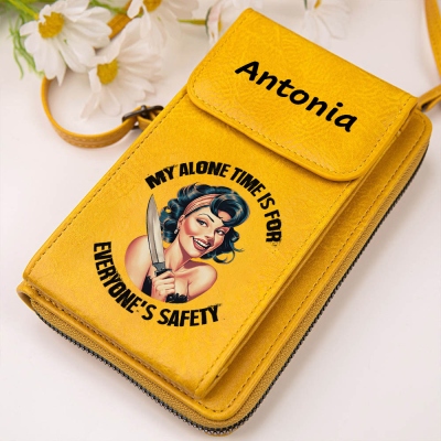 Custom Name Retro Feminism Leather Crossbody Cellphone Bag, Phone Wallet Purse with Adjustable Shoulder Strap, Birthday/Anniversary Gift for Women