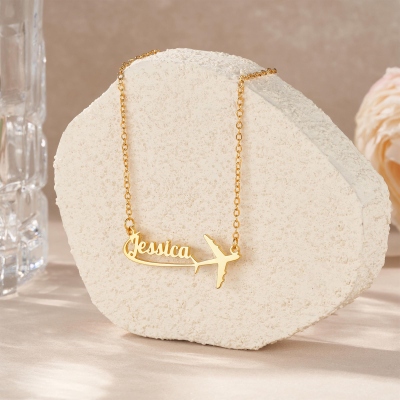 Custom Name Airplane Pendant Necklace, Sterling Silver 925 Minimalist Jewelry, Gift for Travel Lovers/Pilots/Flight Attendants/Aviation Enthusiasts