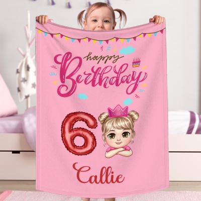 Custom Happy Birthday Cartoon Character Blanket with Number & Name, Flannel/Sherpa Soft Bed Couch Throw, Home Decor, Birthday Gift for Kids/Boys/Girls