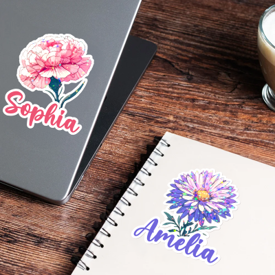 Personalized Name Birth Flower Sticker, Vinyl Decal for Laptop/Stationery/Office Supply/Bottle, Floral Label Tag, Birthday Gift for Her/Friends/Women