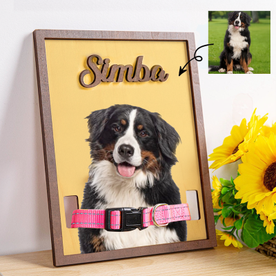 Personalized Name & Photo Pet Collar Memorial Frame, Dog/Cat Portrait Wooden Sign, Home Decor, Remembrance/Sympathy Gift for Pet Owners/Lovers