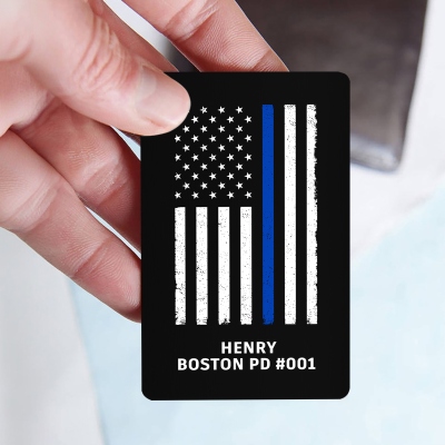 Personalized Text Police Officer Prayer Wallet Card, Thin Blue Line Policeman's Business Card, Sympathy/Appreciation Gift for Police Family/Friends