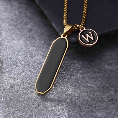 Personalized Men's Initial Pendant Necklace, Non-Tarnish Rectangle Black Drop Pendant, Anniversary/Valentine's Day Gift for Him/Boyfriend/Husband