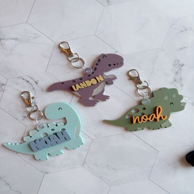Custom Cartoon Dinosaur Backpack Name Tag, Acrylic Colorful Name Tag for Bag/Lunch Box/Luggage, Back to School Gift for Dinosaur Lovers/Boys/Kids