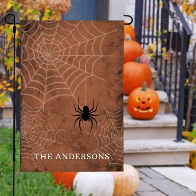 Personalized Spooky Spider Web Garden Flag with Name, Custom Trick or Treat Flag, Autumn Outdoor Yard Decor, Halloween Gift for Family/Friends