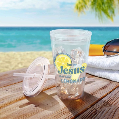 Christian Inspirational Tumbler with Straw, Life Gave Me Lemons but My Jesus Be Makin' Lemonade Faith Motivational Cup, Daily Encouragement Gift