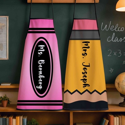 Personalized Name Pencil/Notebook/Ruler/Crayon Design Teacher Apron, School Supplies, Teacher's Day/Appreciation/Back to School Gift for Teachers