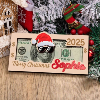 Custom Name Christmas Santa Claus/Reindeer Wearing Glasses Money Holder, Wooden Money Box, Christmas Stocking Stuffer, Christmas Gift for Kids/Family